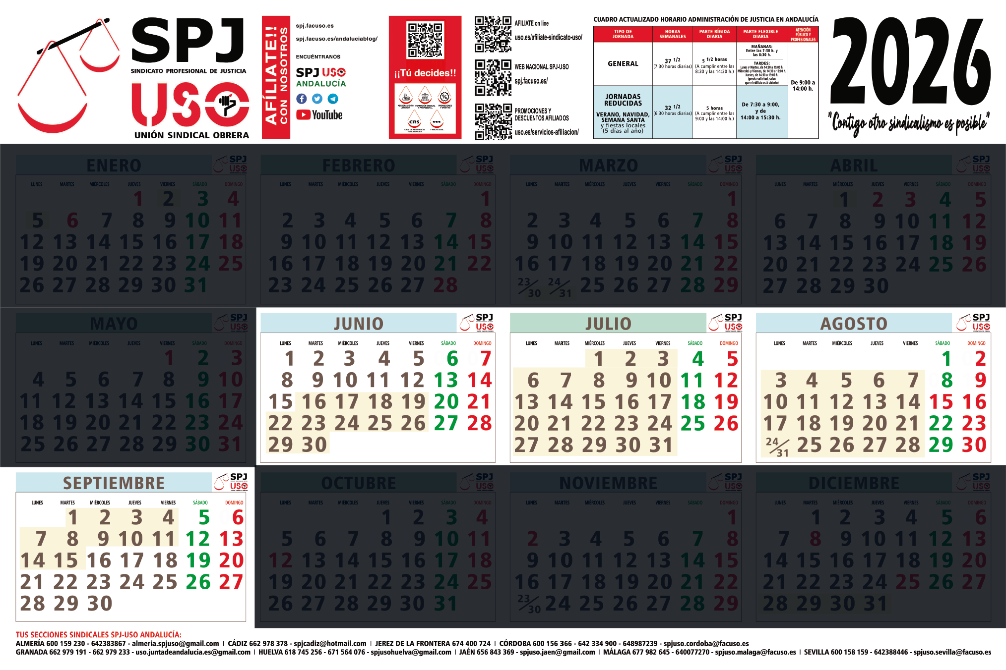 SPJ-USO ANDALUCÍA. JORNADA REDUCIDA DE VERANO DESDE EL 16.06.2026 HASTA EL 15.09.2026
