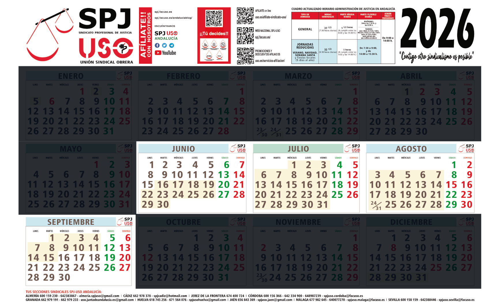 SPJ-USO ANDALUCÍA. JORNADA REDUCIDA DE VERANO DESDE EL 16.06.2026 HASTA EL 15.09.2026